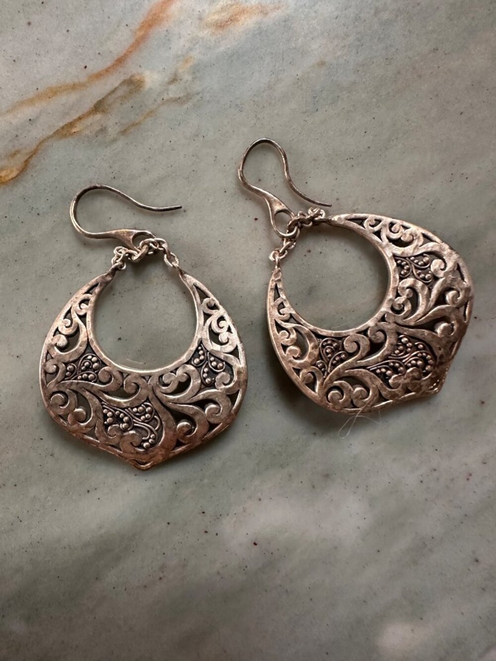 Lois Hill Sterling Silver Crescent Filigree Drop Earrings